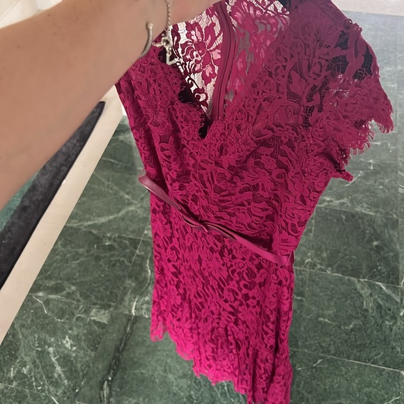 THEIA Raspberry Red Cocktail Lace Dress - Picture 6 of 7